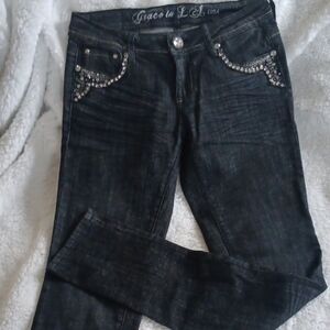 Grace in LA Women's Black Jeans..labeled 26 But 28" Waist..For Longer Legs